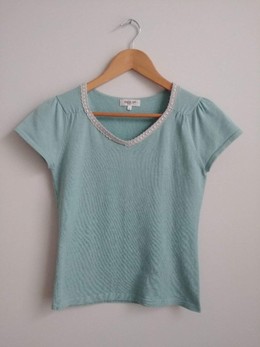 Vintage Y2K approx XS robin's egg blue baby tee top with ribbon detail